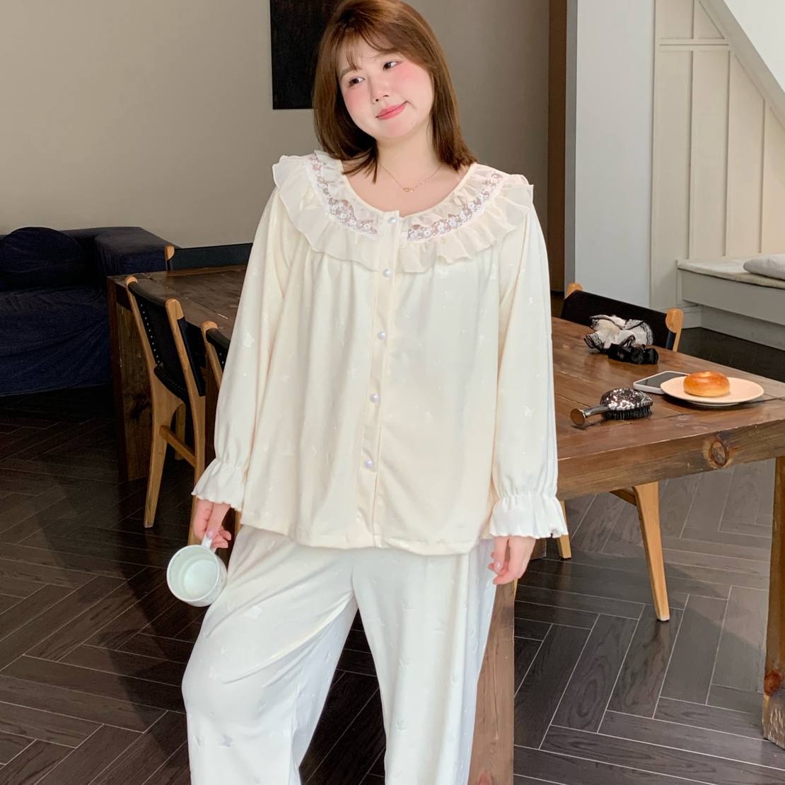 【实体品质】大码睡衣120-260斤公主浮雕海岛绒秋冬可爱家居服套装