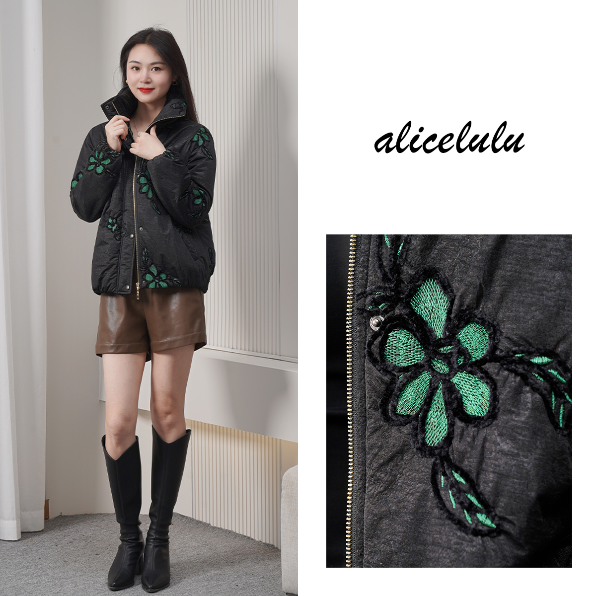 alicelulu‘永夜芳华’重工立体浮雕花保暖外套S2145757W