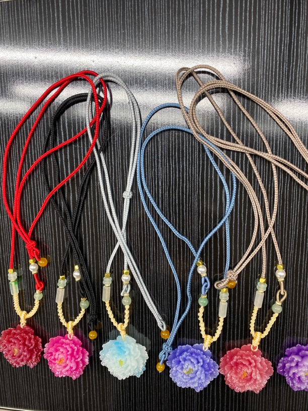 非金属涤纶项链 牡丹项链手工制作树脂材质牡丹挂坠直径48毫米