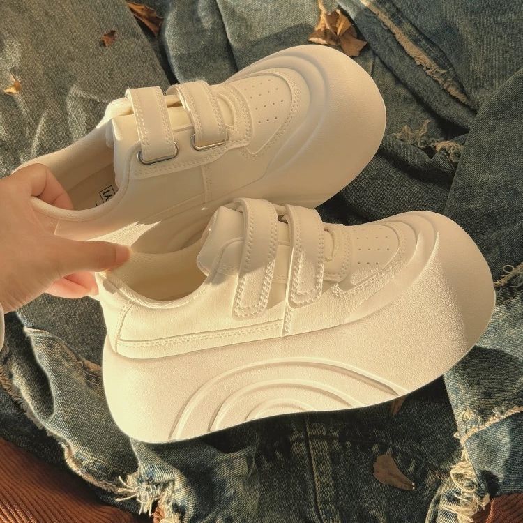 小白鞋女厚底增高鞋子女2025新款春夏季百搭魔术贴女鞋运动休闲鞋