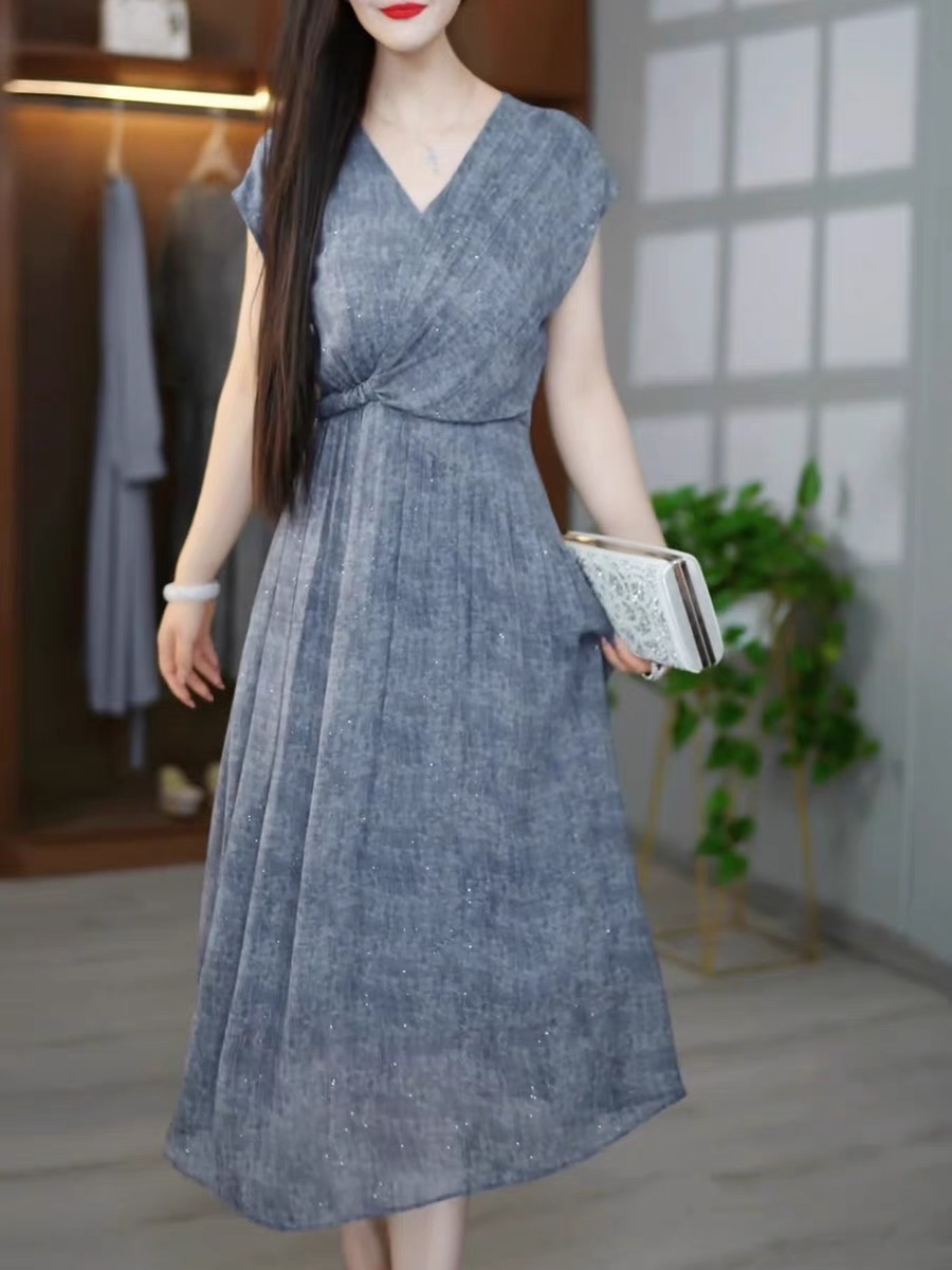 （赠送运费险）短袖显瘦气质牛仔时尚夏季复古收腰连衣裙2265