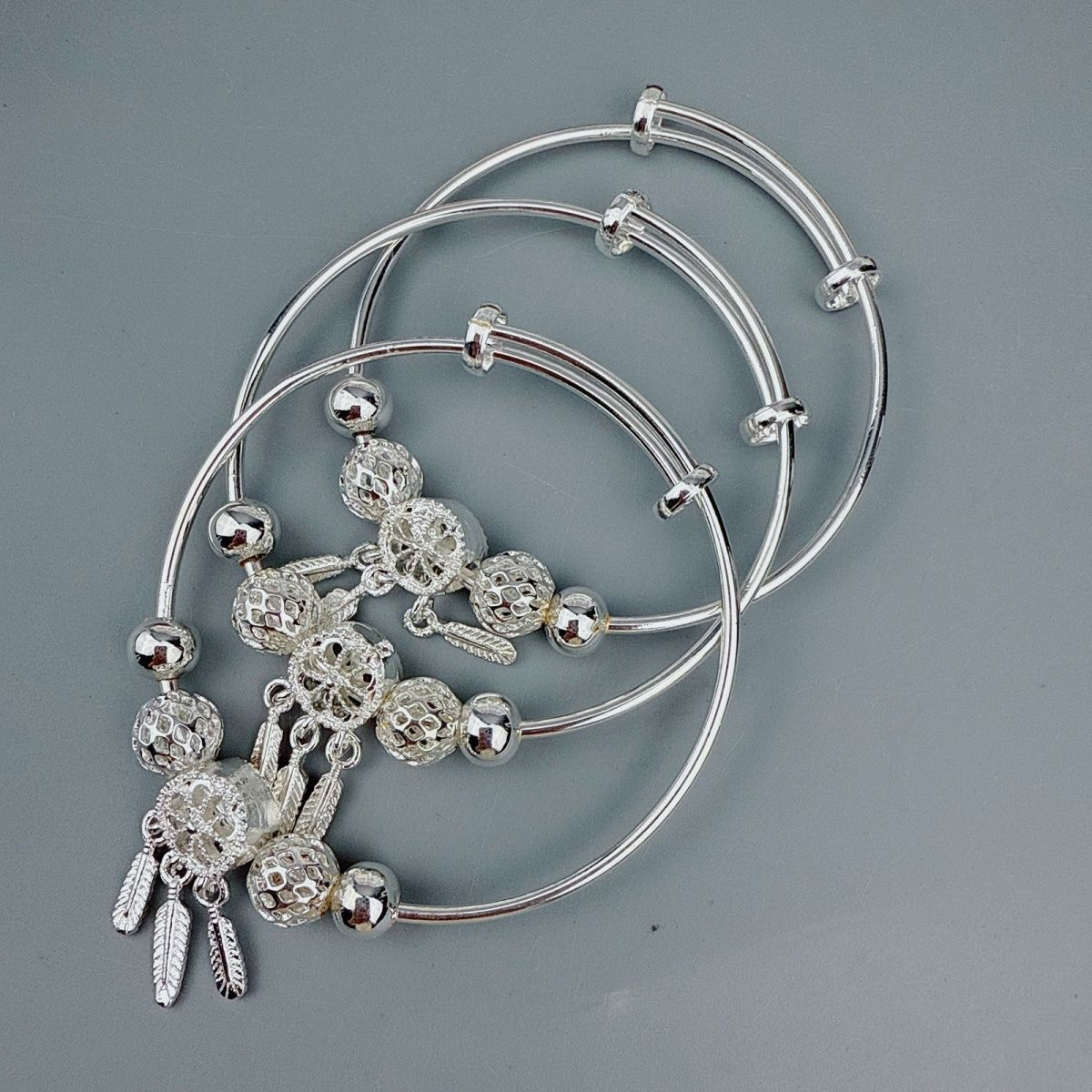 足银银制品 时尚手镯女首饰推拉式镂空