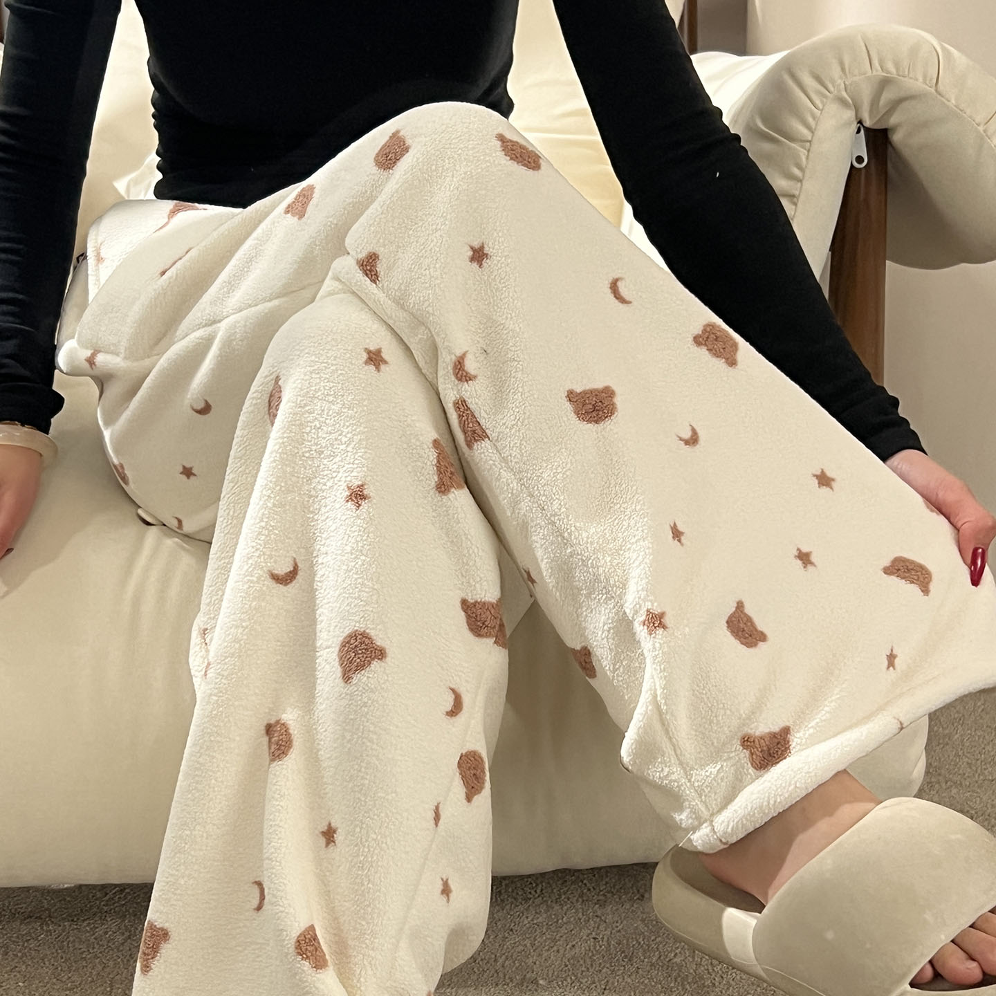 新款冬季加绒保暖锁温家居裤不塌绒雪莉绒带口袋可外穿居家裤