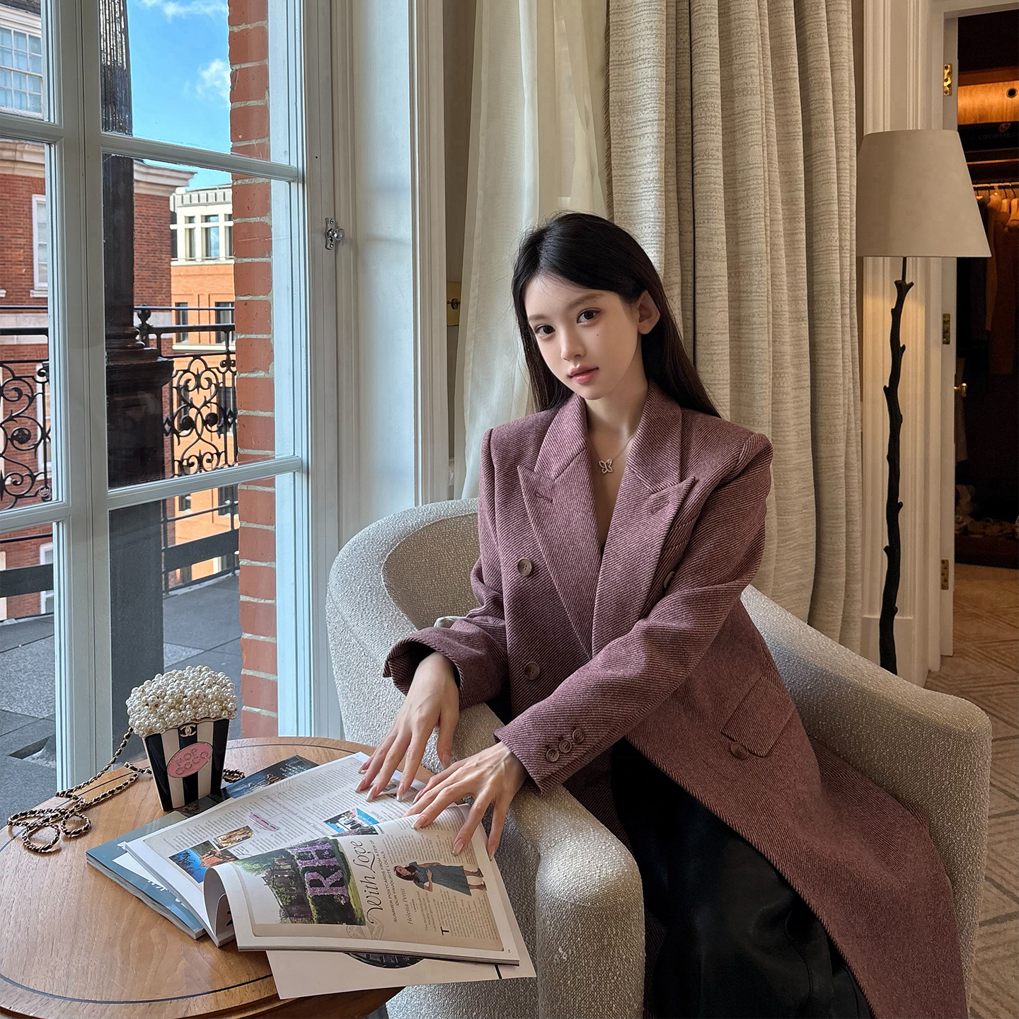 11/11「Jennie&GD长大衣」栗红色斜纹+小香藏青色 气场感直筒版型