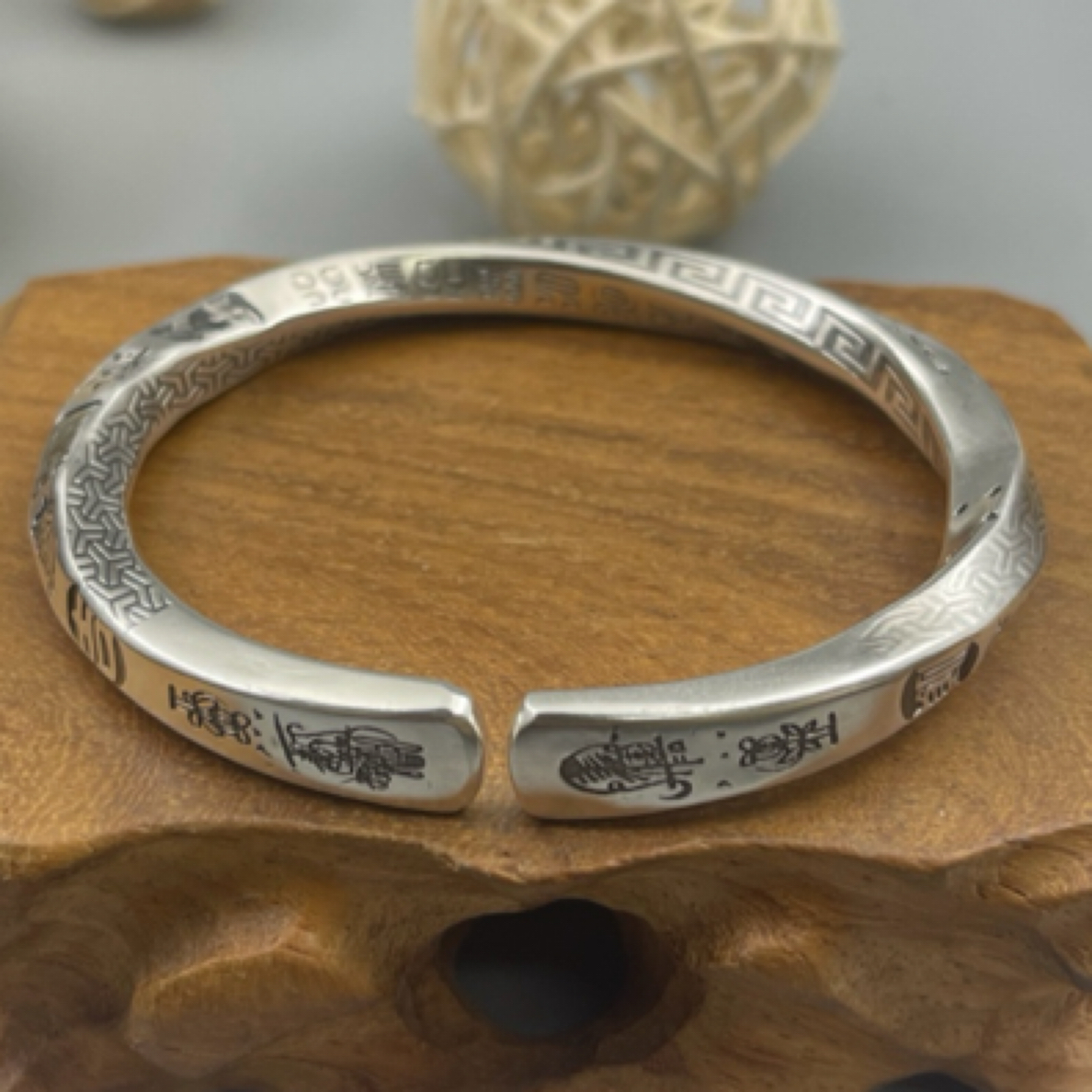 足银手镯 灵动莫比乌斯手镯吉言回纹锁子纹符文个性百搭情侣款