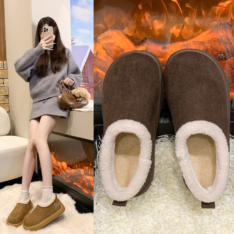 2025新款加绒加厚防滑雪地靴厚底保暖勃肯短筒棉鞋女