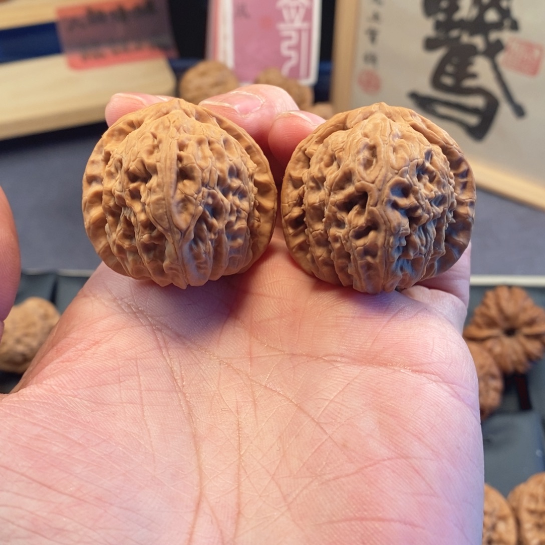 把件文玩核桃40尺三角白狮子B401