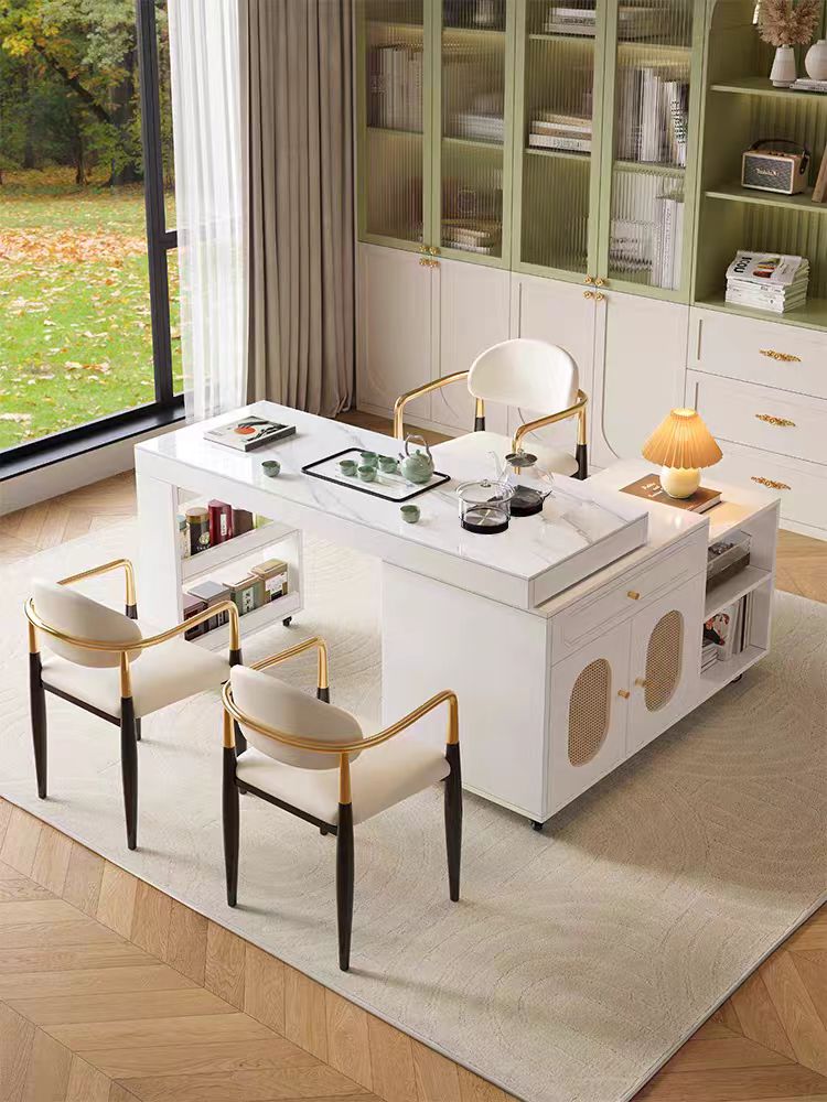 可移动旋转茶桌现代轻奢岩板茶台高级感阳台小户型家用阳台小茶桌