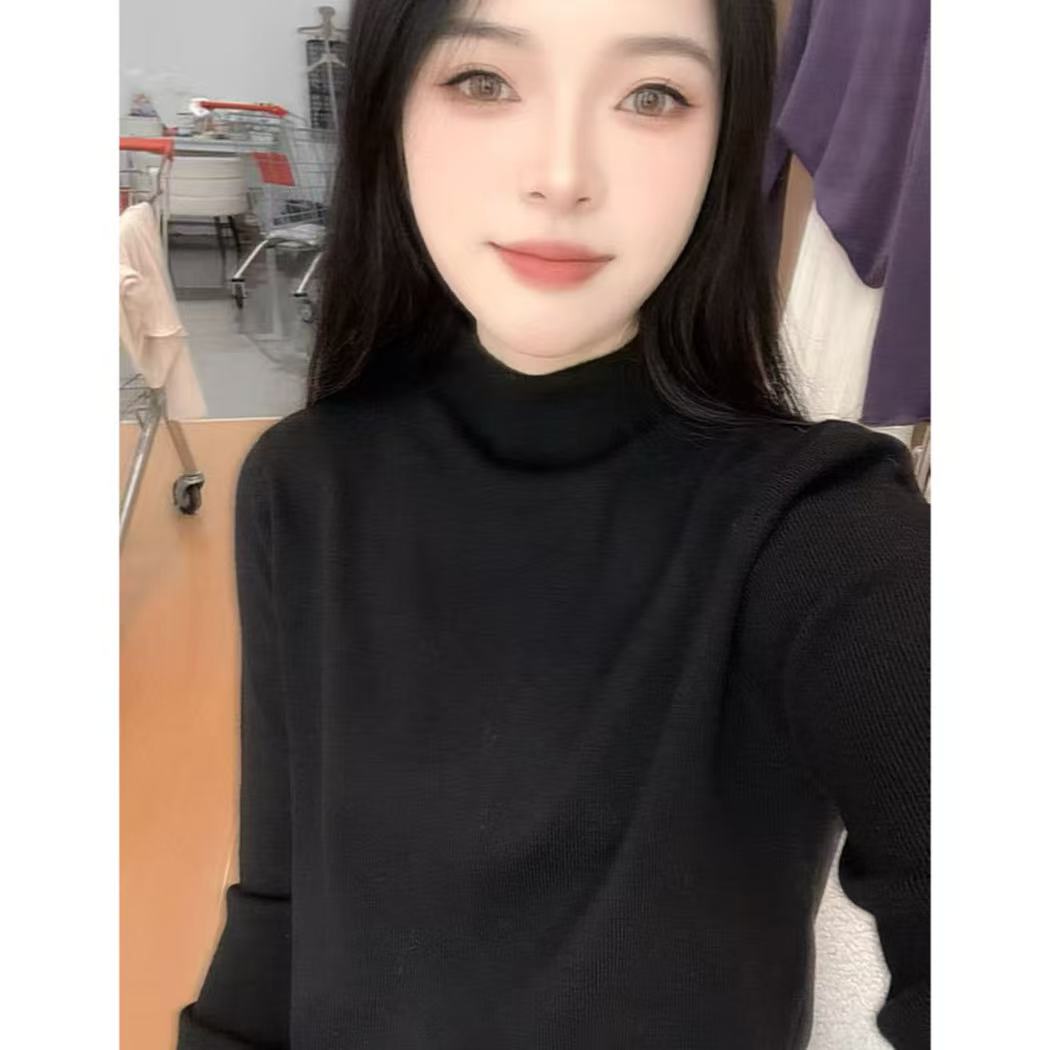 丽姐家~半高领长袖打底时尚百搭女士早秋高领毛上衣700