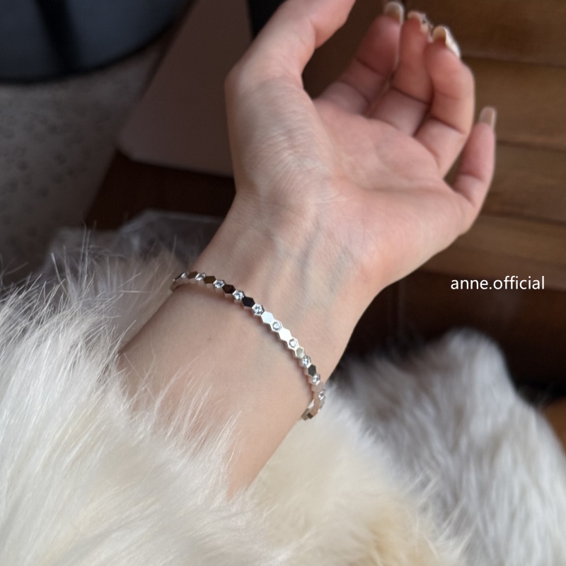 铜合金手镯 六边型菱形蜂窝间锆手镯【S486】