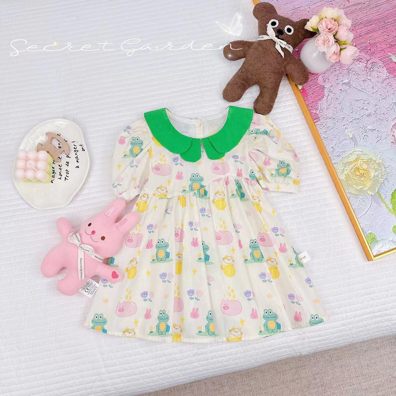 Dany.rabbit 夏款新款女童卡通动物印花翻领连衣裙.D-CD239