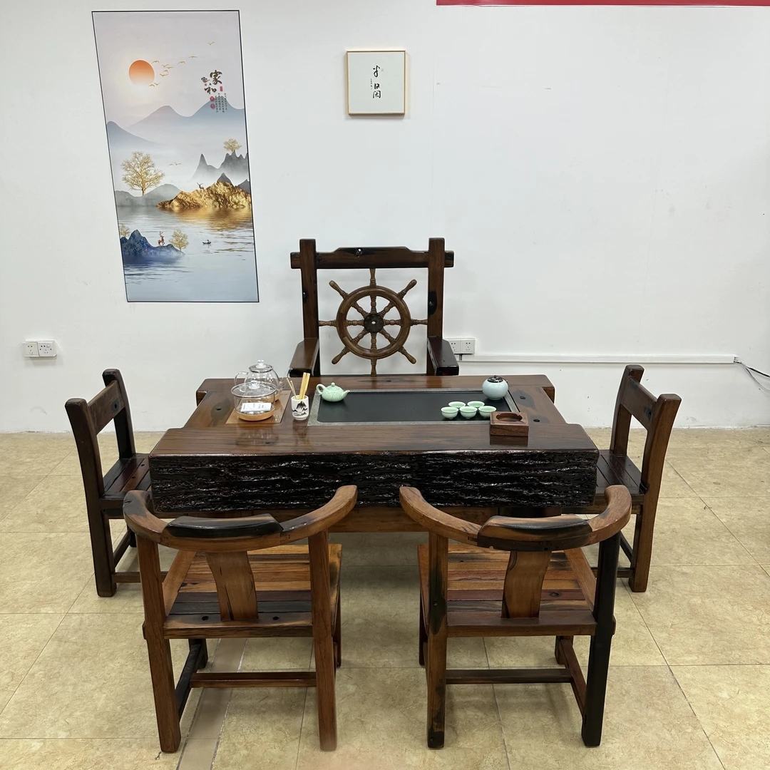 老船木龙骨茶台套装一体泡茶台办公室茶台阳台茶桌椅组合
