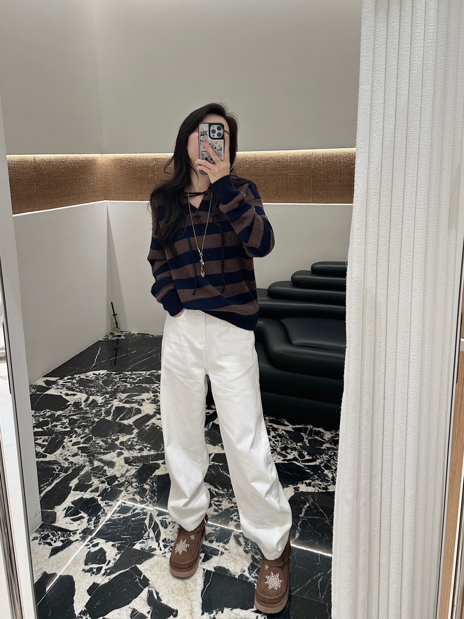 Hi TO Hi 设计师品牌 小众新款 咖蓝条纹毛衣