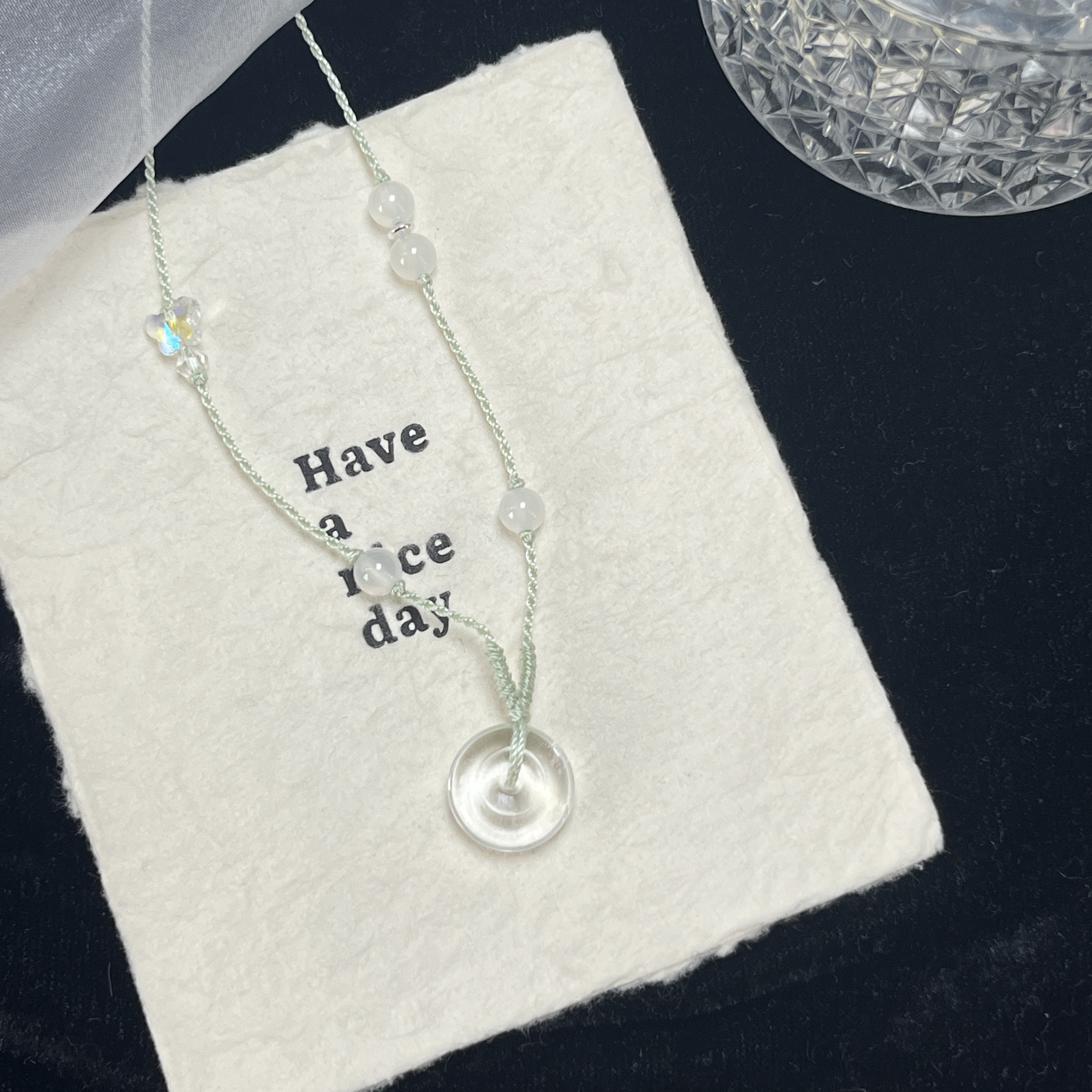 天然 白水晶平安扣 白玛 925银 原创项饰