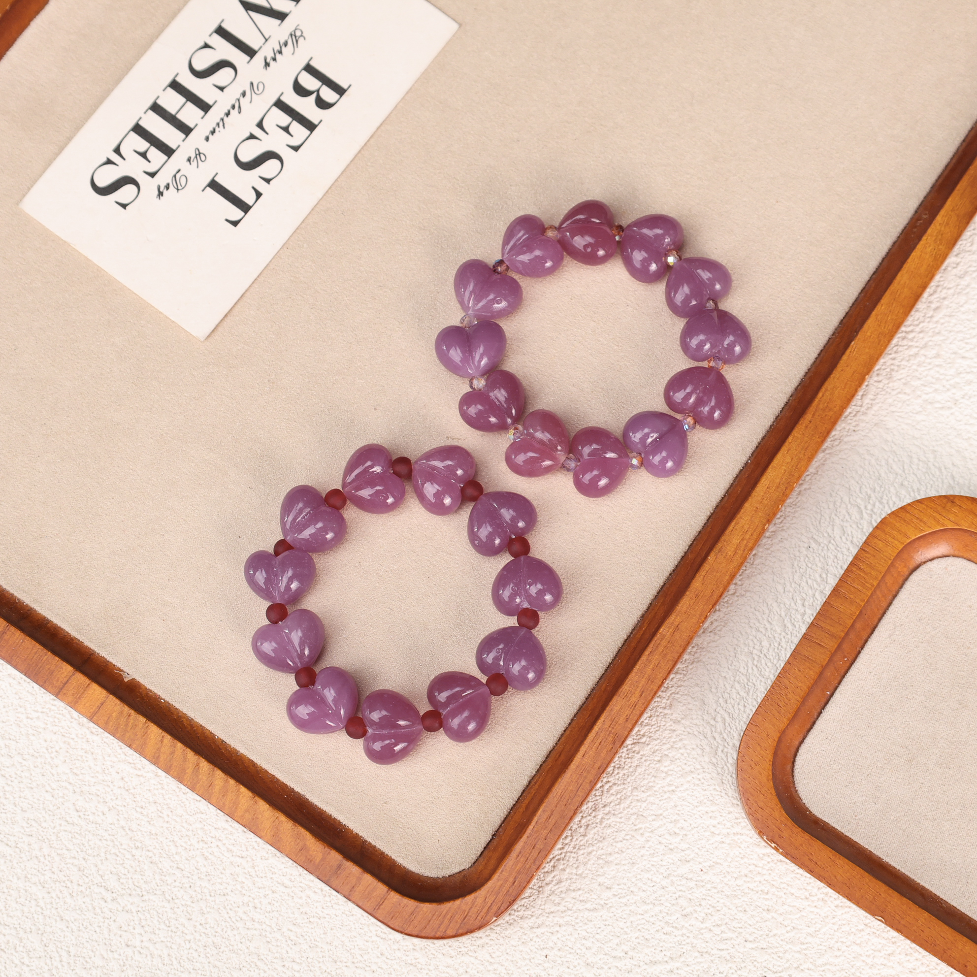 玻璃手链 XC-9 微瑕粉紫色金红料屁桃满串琉璃手串