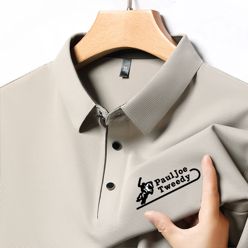 保罗乔威迪男装春秋无痕暗门襟polo长袖马标翻领男上衣
