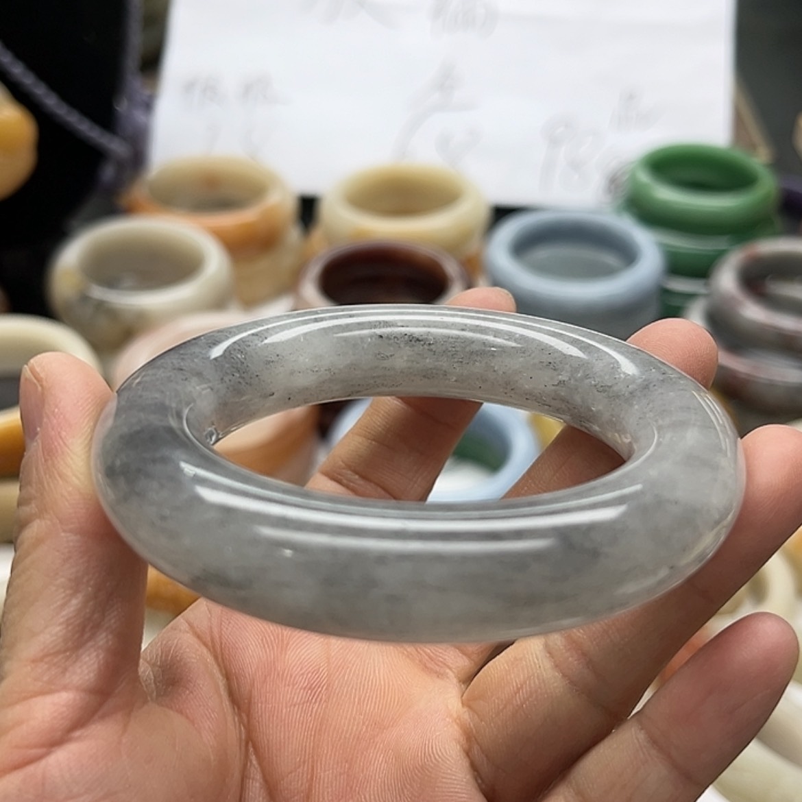 【闪购商品】石英质玉手镯未镶嵌水墨丹青福利