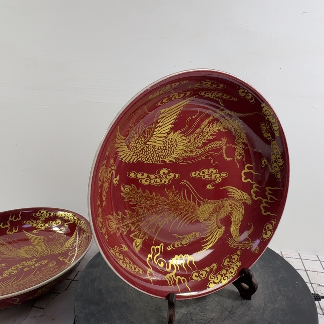 波***盘粉彩凤纹陶瓷盘