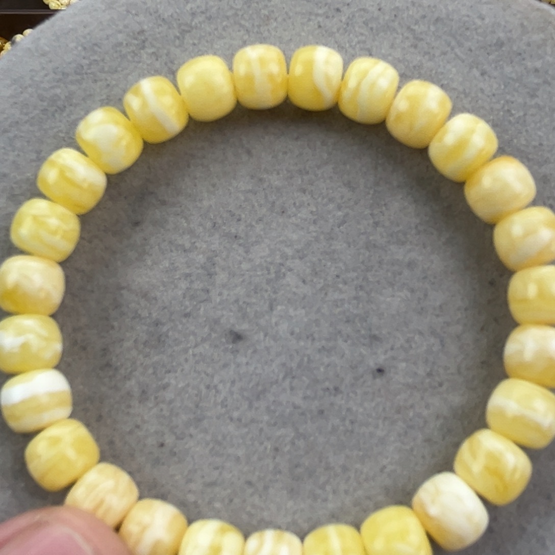 蜜蜡未镶嵌手串纯天然俄料瓷白花虎皮8.5腕口17+