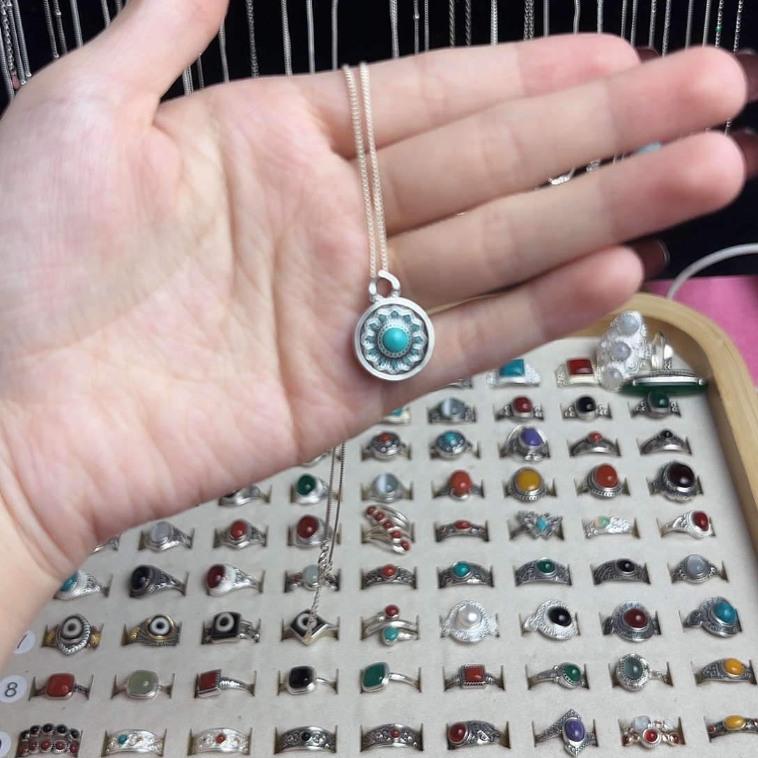 925银925纯银 绿色项链