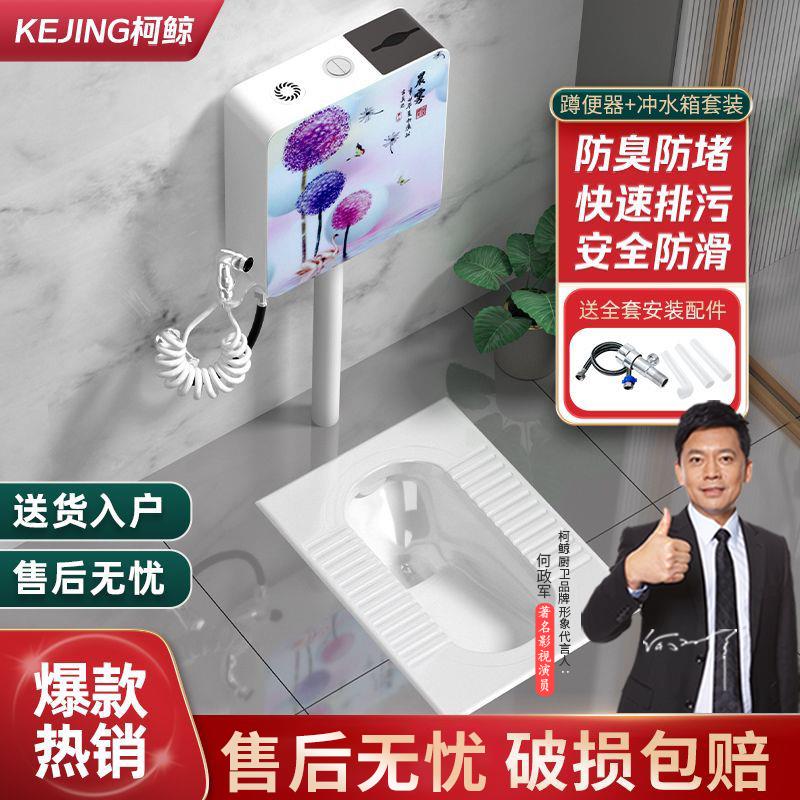 家用陶瓷蹲便器冲水箱套装整套大便器防臭蹲厕蹲坑便池蹬便器卫浴