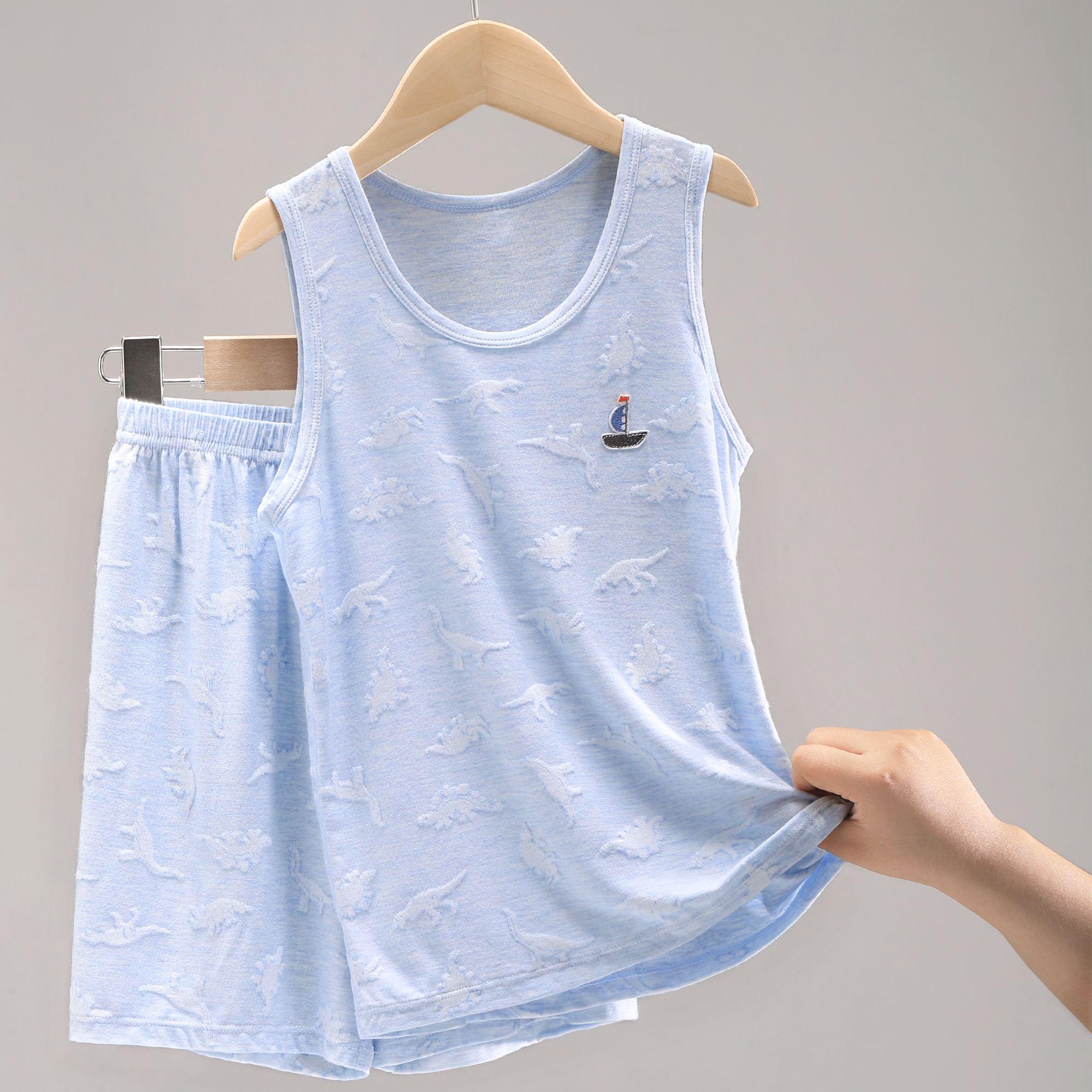 彩纱提花背心短裤套装  22598