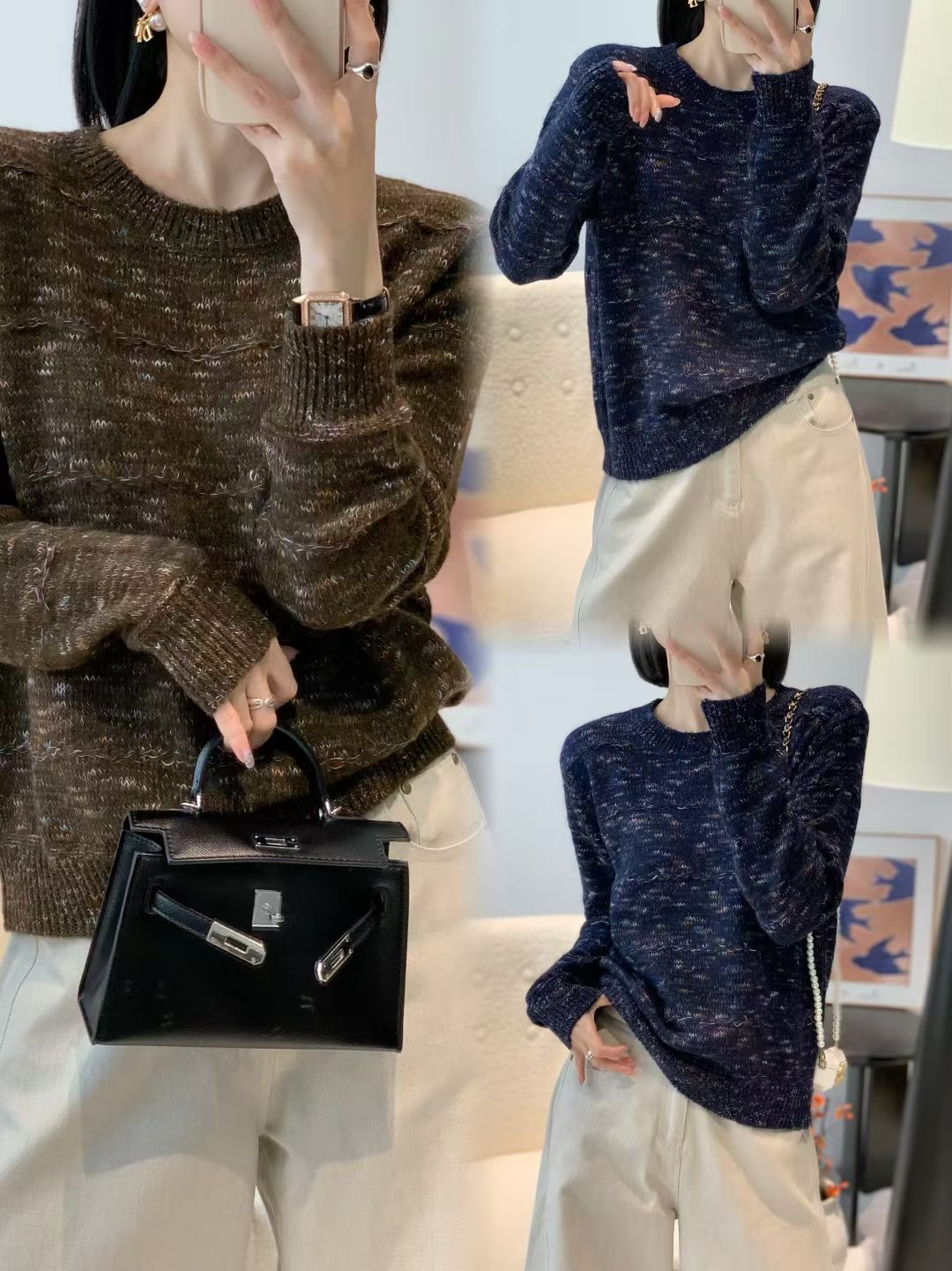 / 366/羊毛女装时尚花色针织套头毛衣高级感穿搭漂亮上衣潮