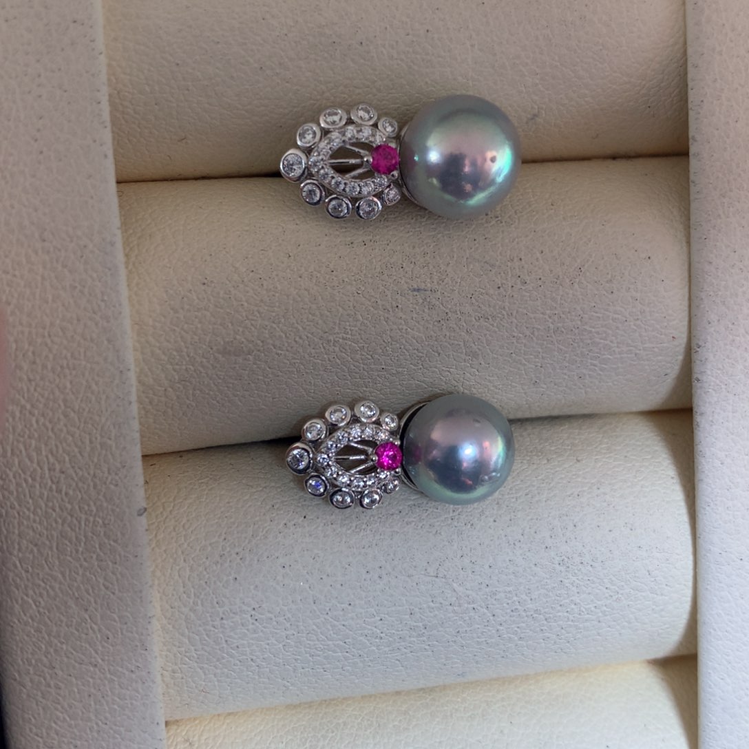 海水珍珠耳饰银S925镶嵌