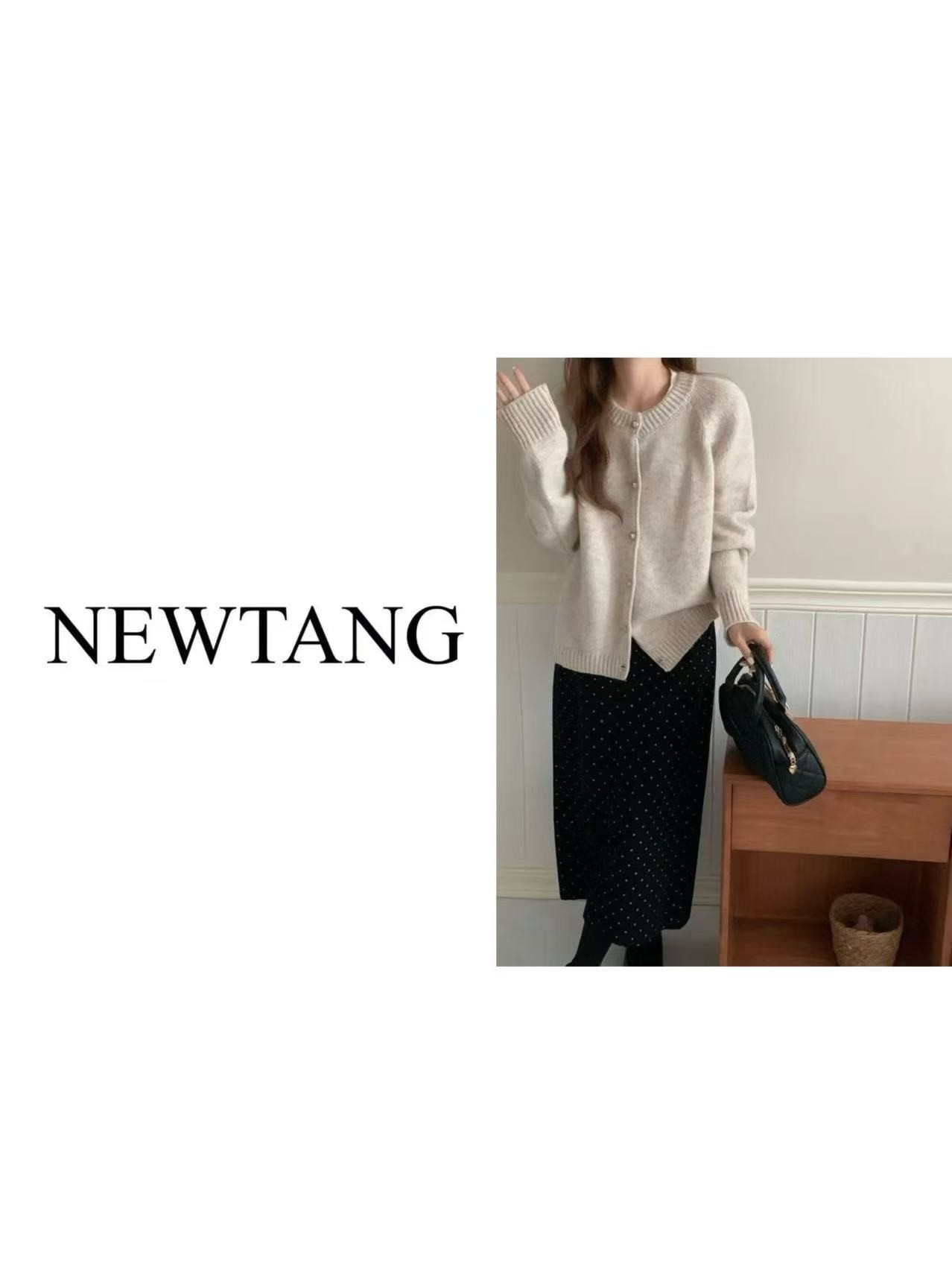 【拾光】392高级感宽松软糯毛衣秋冬针织衫新款简约休闲外套 米