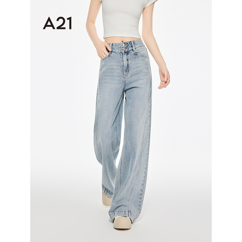 A21女装高腰显瘦宽松直筒牛仔裤F453226002