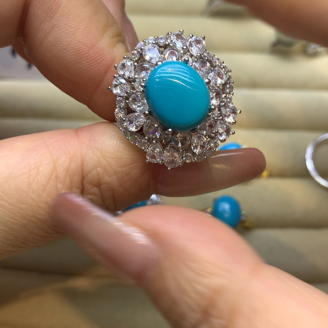 银S925镶嵌绿松石戒指