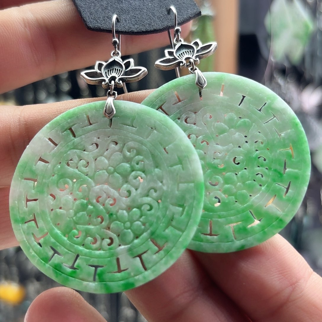 翡翠银S925镶嵌耳饰玫*