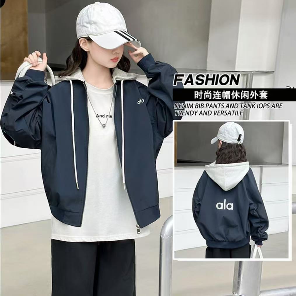 女童休闲运动外套连帽春秋款2025新款韩系中大童秋装洋气百搭潮