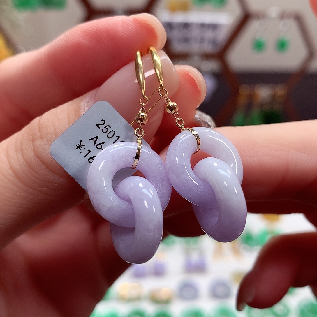 翡翠耳饰18K金镶嵌天然翡翠