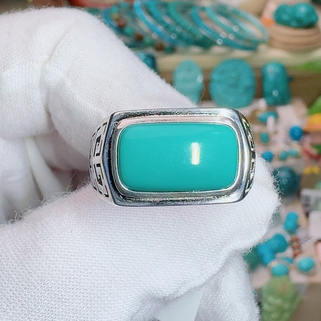 绿松石银S925镶嵌珠宝奇石玉华绿马鞍戒