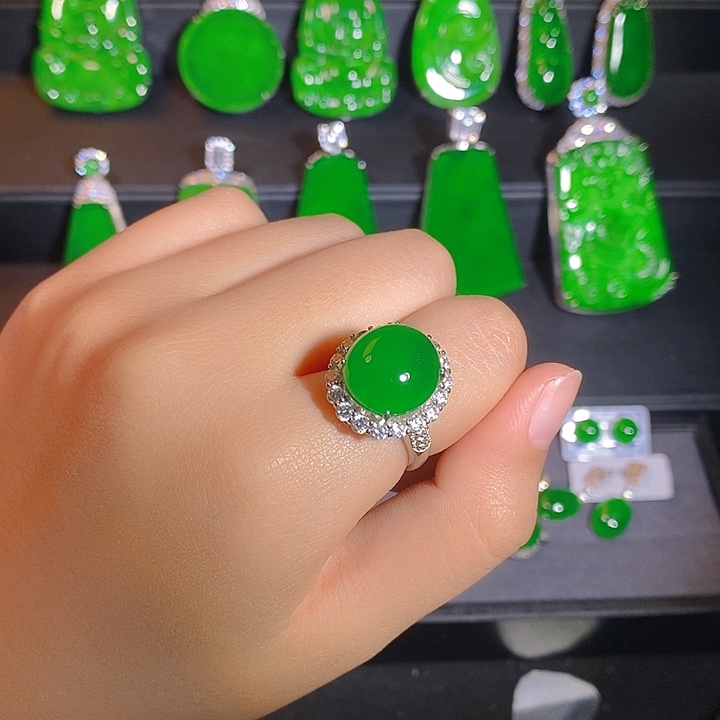 翡翠银S925镶嵌戒指rr