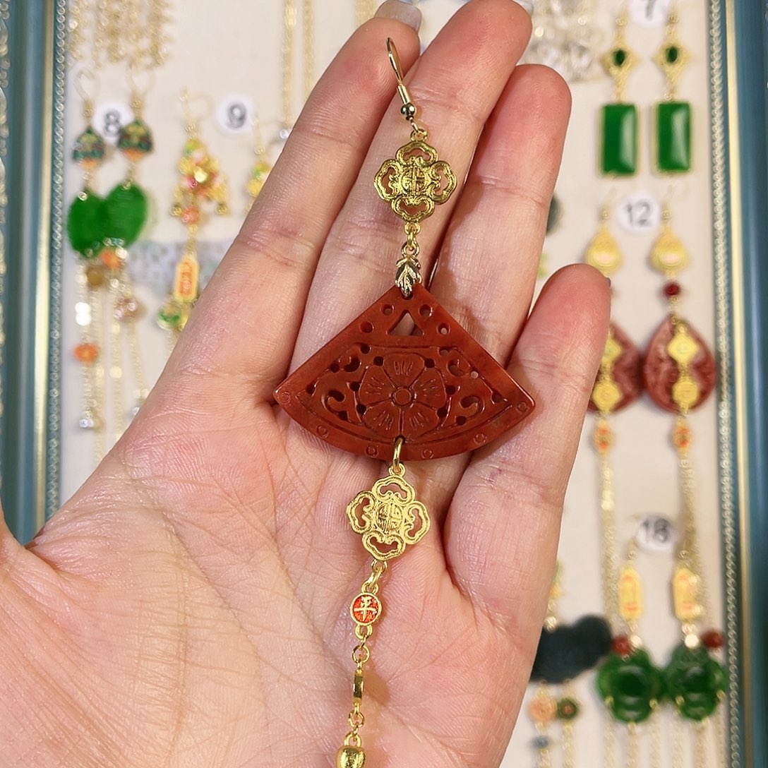 翡翠耳饰银S925镶嵌坤**水耳勾925单只