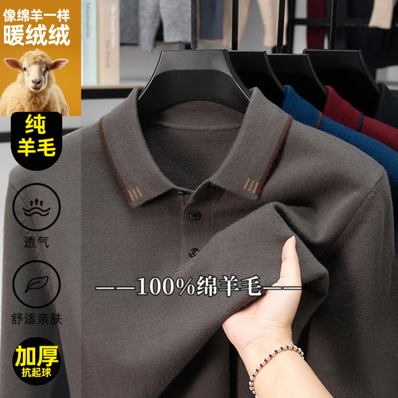 【专柜男装】冬季100%羊毛衫男士POLO领毛衣翻领山羊绒加厚针织男