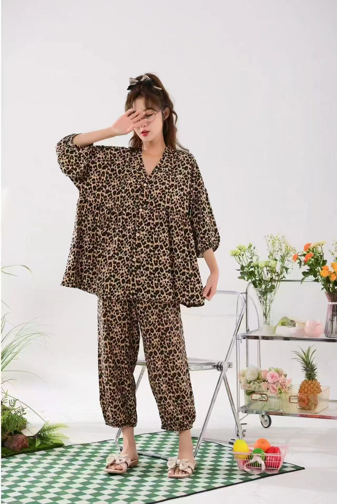 薄款九分裤复古时尚网红家居服七分袖睡衣四季通用女