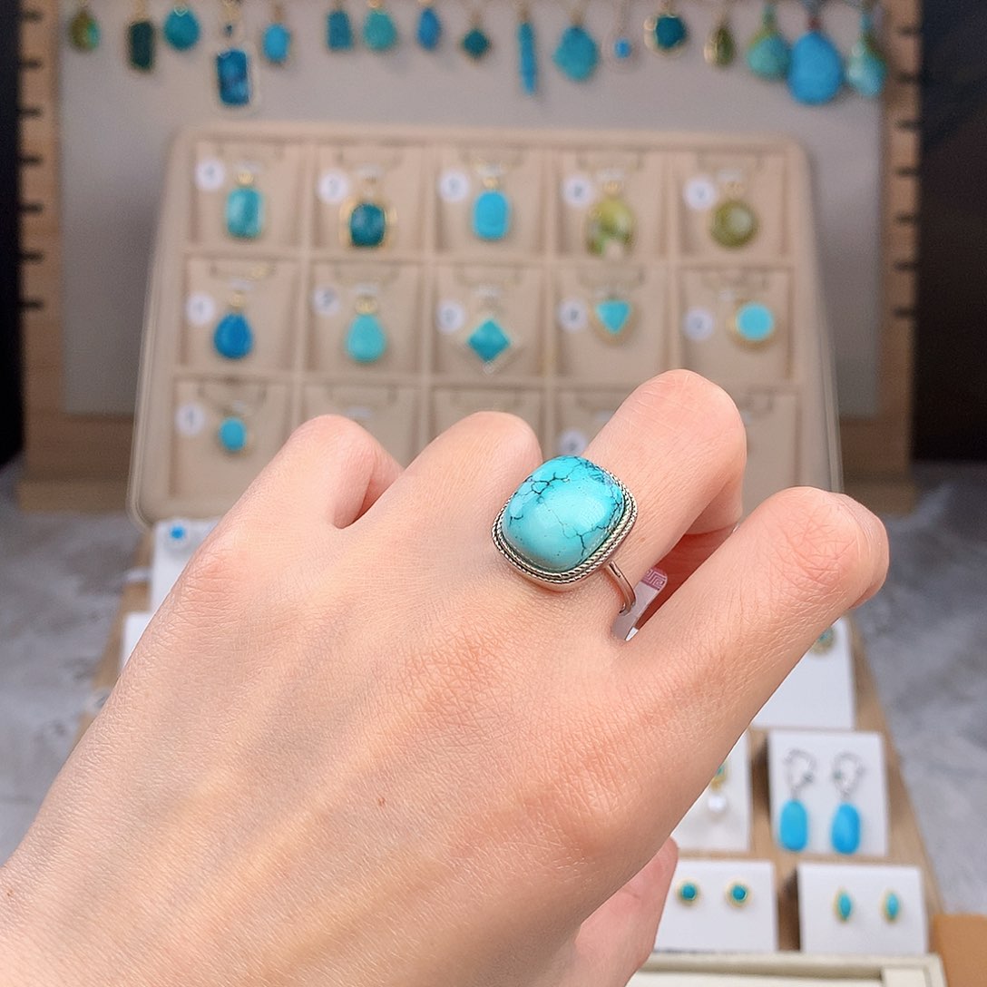 绿松石银S925镶嵌戒指