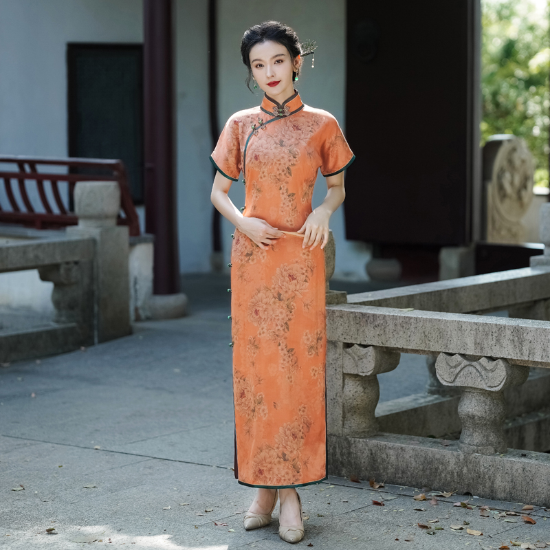 「粉橘橘」· 乐锦坊中国风复古时尚气质高端设计原创手工旗袍连衣裙