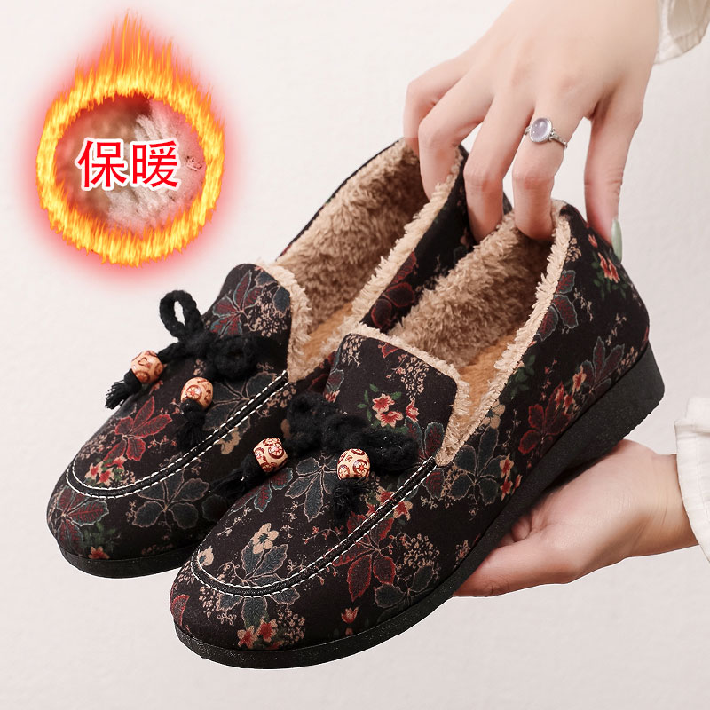 棉靴毛靴休闲风植物花卉棉鞋复古港风雪地靴通勤舒适百搭防滑保暖