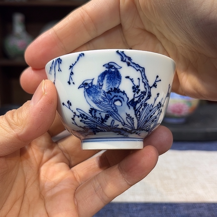杯子瓷青花花鸟杯
