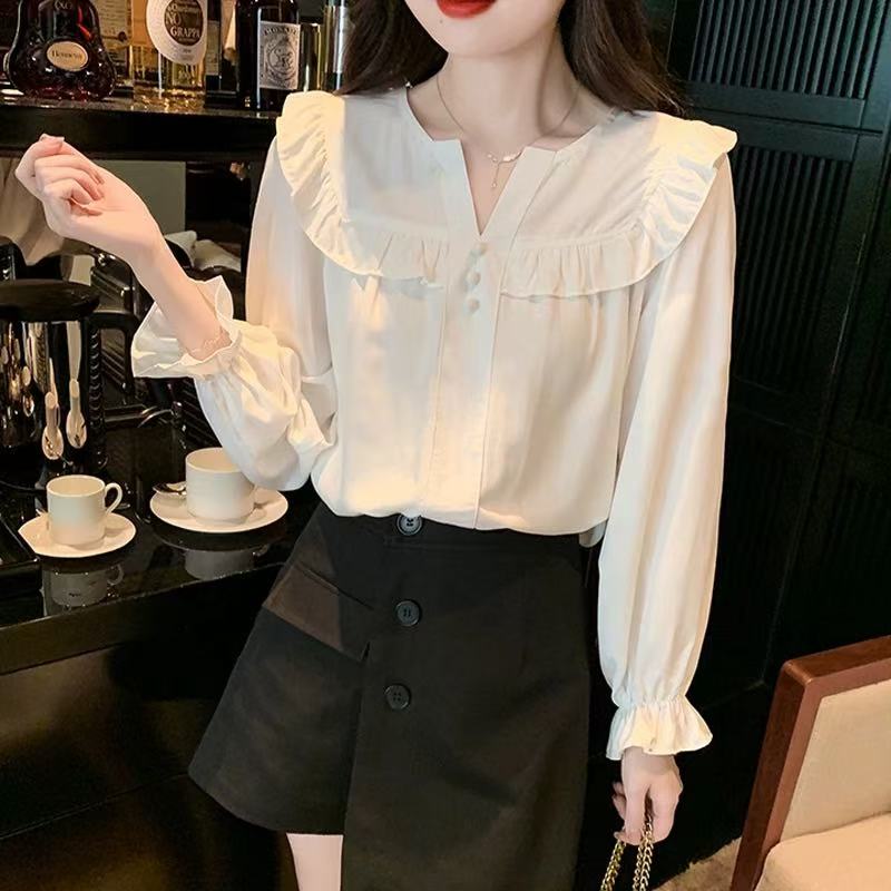 550 新款法式娃娃领衬衫女甜美减龄设计感小众上衣