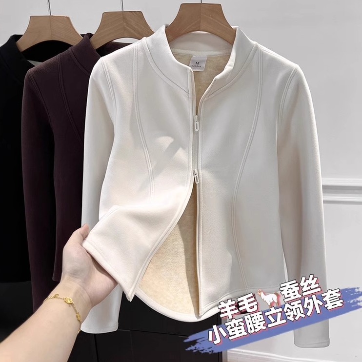 冬季立领小蛮腰发热双面绒秋冬修身显瘦户外防风轻便保暖开衫外套