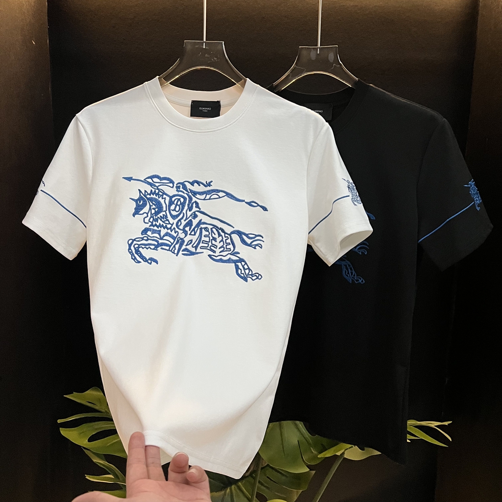 男士秋冬新款短袖T恤重工刺绣圆领半袖体恤休闲时尚轻奢潮牌男装