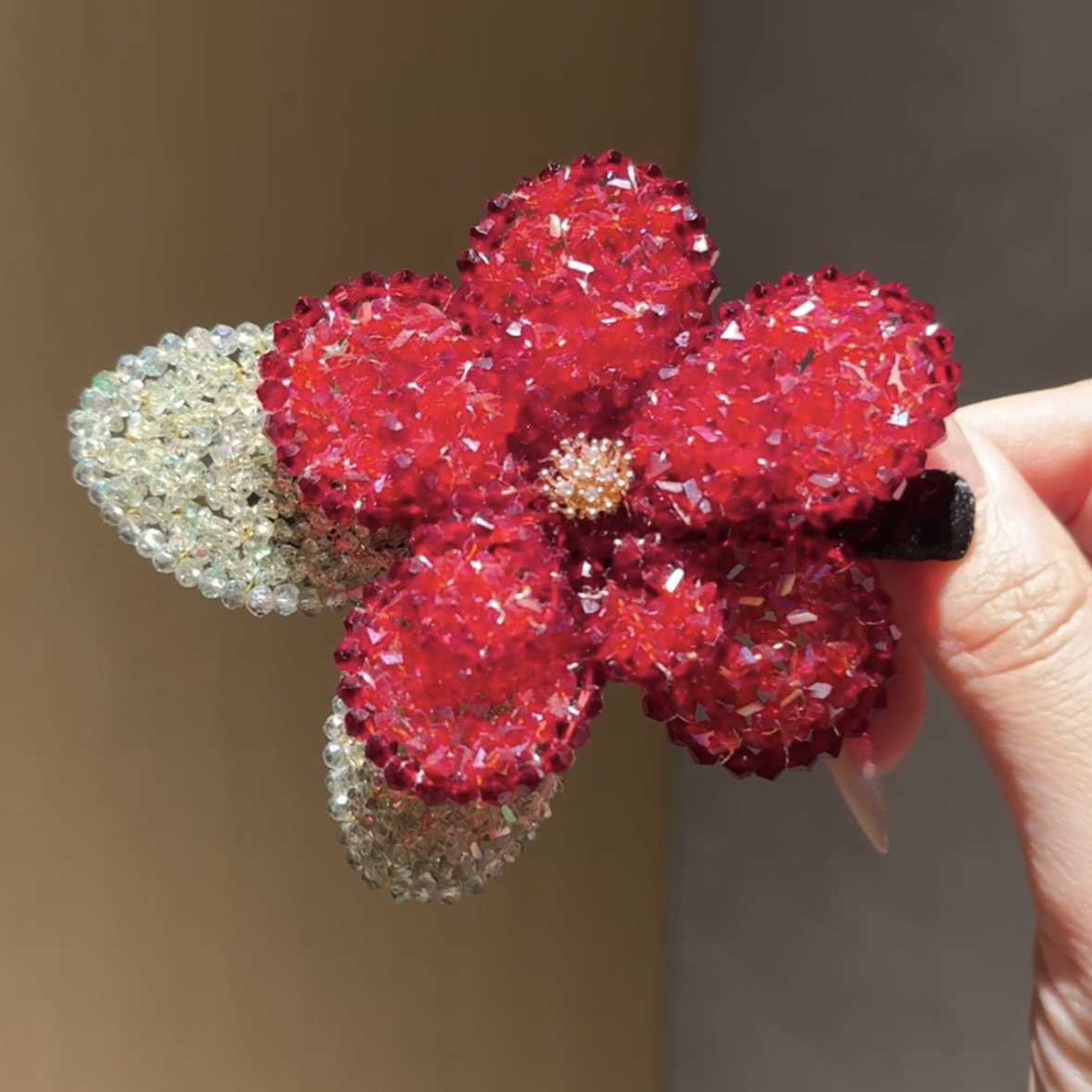 莫奈红石榴原创设计花朵新年系列边夹