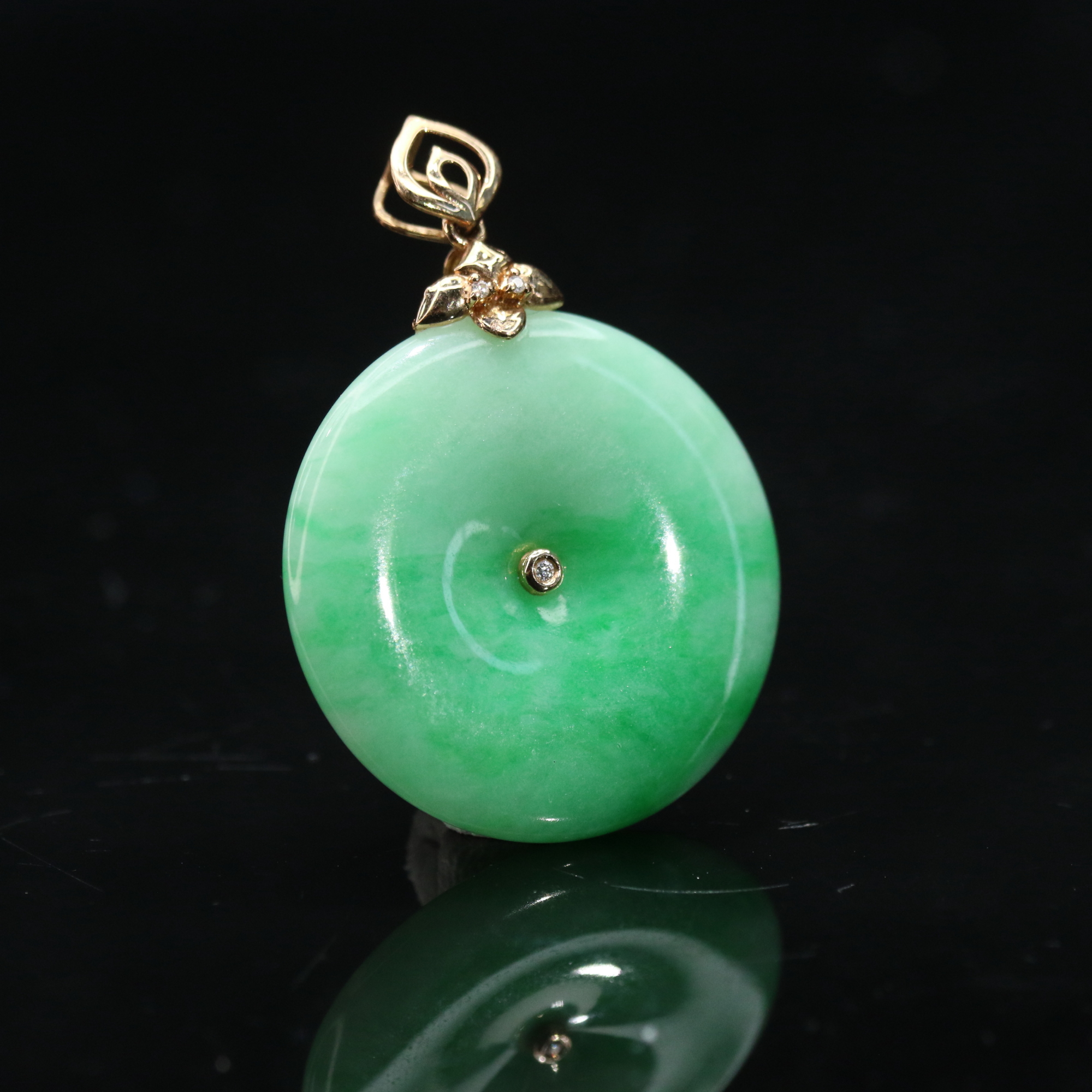 27天然缅甸翡翠A货18k平安扣吊坠/701430/上海嘉禾拍卖