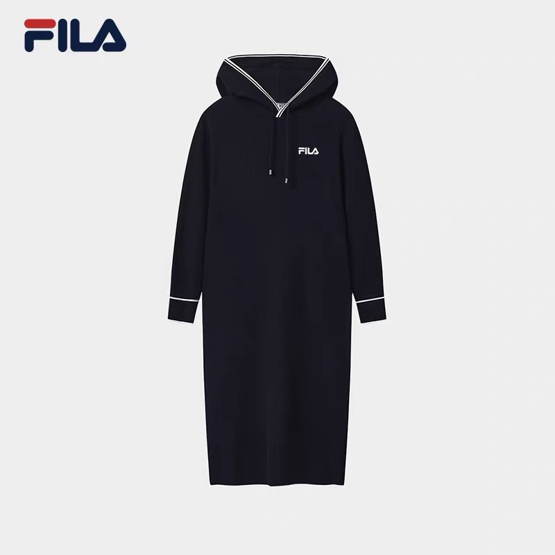 【优雅气质】【流光风】FILA/斐乐女秋时尚显瘦长袖连衣裙F51W548302F