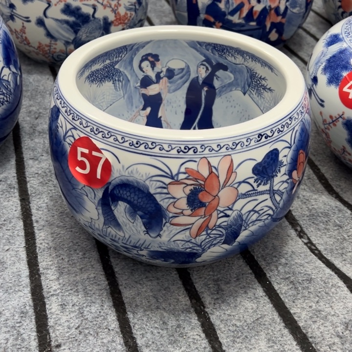 （***）陶纪念瓷器荷花年年有鱼聚宝盆带彩